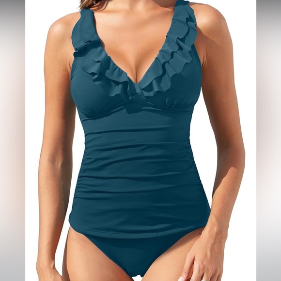 Younique Other - New! Younique Teal Malachie Green Ruffled Two Piece Tankini Swimsuit Size XXL